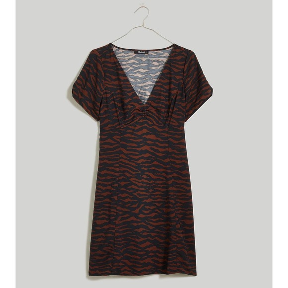 MADEWELL Black V-Neck Mini Dress in Abstract Animal NWT Size 4 - Picture 6 of 10